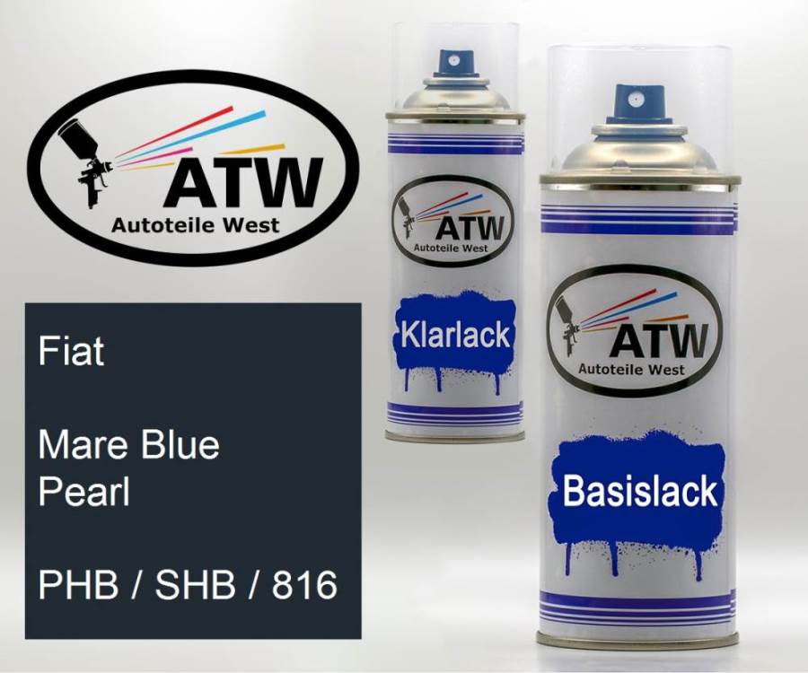 Fiat, Mare Blue Pearl, PHB / SHB / 816: 400ml Sprühdose + 400ml Klarlack - Set, von ATW Autoteile West.